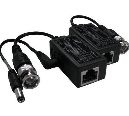 Zwarte CCTV BNC naar RJ45 Video Balun met DC Power Extender via Ethernet Cat5/6 kabel