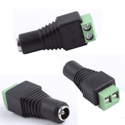 Zwarte en groene DC-krachtschroefterminal vrouwelijk 2.1x5.5mm Jack Connector Adapter voor CCTV-camera draad