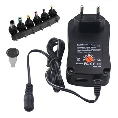 Universele verstelbare laadadapter 3-12V 30W 2.1A met USB-uitgang DC zwart