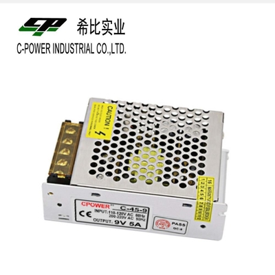 Industriële stroomvoorziening 9V 5A Single Output met Switch Mode technologie en efficiëntie