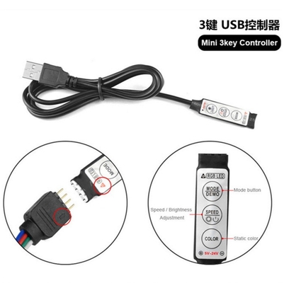 Vrouwelijke 1m zwarte LED strip met 5v stroomtoevoer en 3 key USB controller